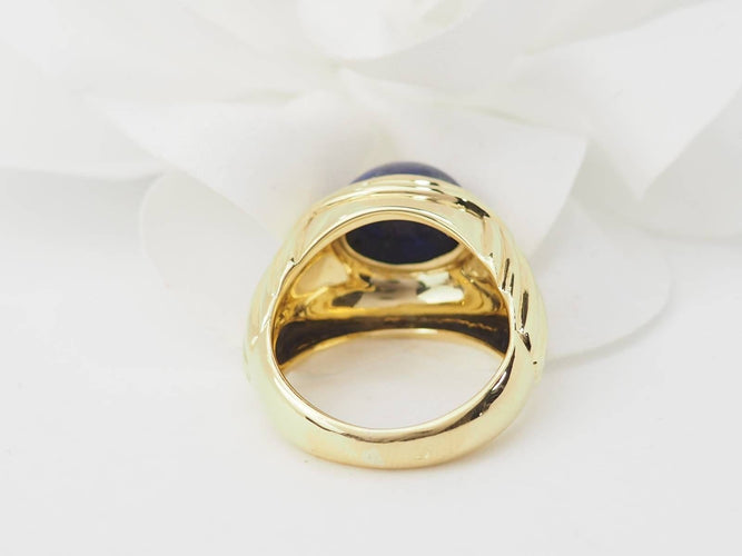 Bague 51.5 Bague godronnée en or jaune et cabochon Lapis Lazuli 58 Facettes 29996