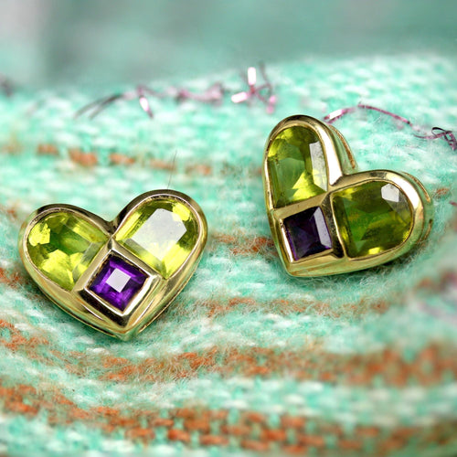 Boucles d'oreilles Boucles d'oreilles coeurs péridots et améthystes 58 Facettes 24-332