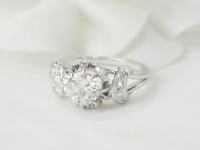 Bague 57 Bague solitaire en or blanc platine et diamant 1,20ct 58 Facettes 33557