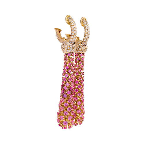 Boucles d'oreilles Boucles d'oreilles souples, or jaune, diamants, saphirs roses. 58 Facettes 34082