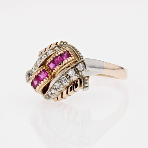 Bague 58 Bague dôme rétro rubis de synthèse et pierres blanches 58 Facettes 10-048