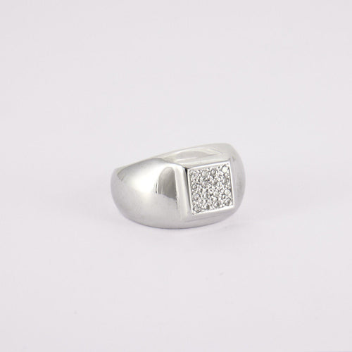 Bague CHEVALIERE FORME CARREE PAVAGE DIAMANTS OR GRIS 18K 58 Facettes