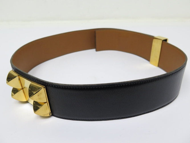 Collier vintage ceinture HERMES medor collier de chien en cuir box noir t76 58 Facettes 265992