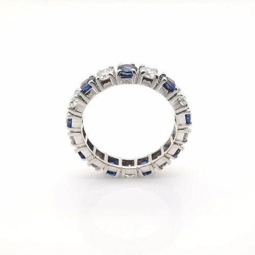 Bague 50 Alliance américaine Or blanc Diamants et Saphirs 58 Facettes