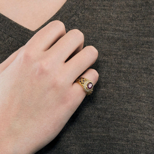 Bague 49 Bague Chevalière rubis, diamants 58 Facettes LP990/13