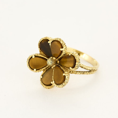 Bague 54 Bague "Fleur" en or jaune et quartz oeil de tigre 58 Facettes DIE1481