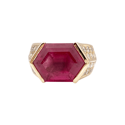Bague 52 Bague vintage O.J. Perrin or jaune, diamants, tourmaline rose. 58 Facettes 34371