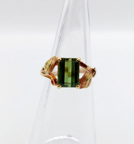 Bague 47.5 Bague art nouveau or 14k tourmaline et monture fleurie (circa 1910) 58 Facettes A06116