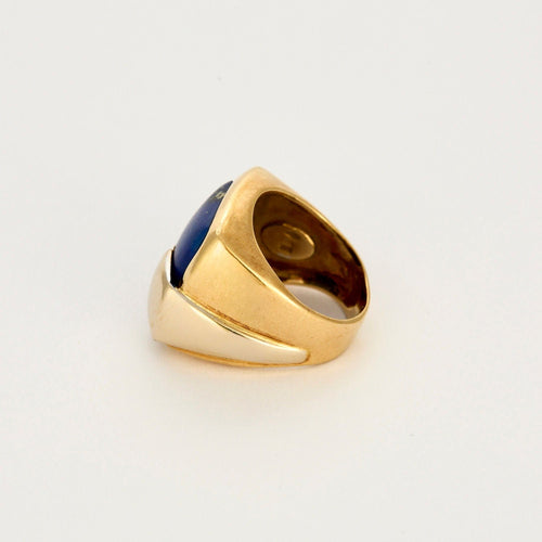 Bague moderniste en or jaune, blanc et lapis-lazuli