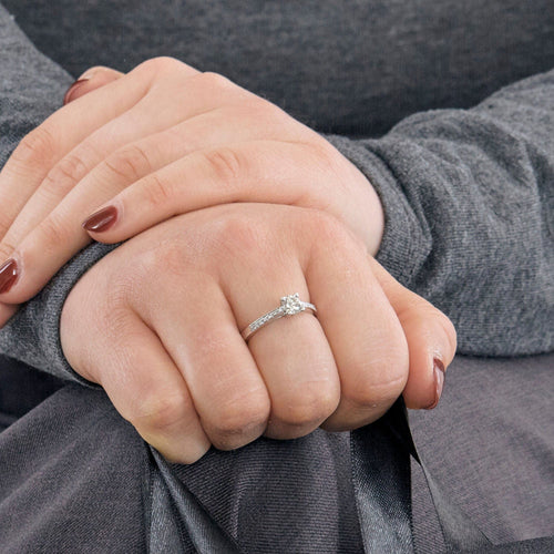 Bague 54 Solitaire or gris et diamants 58 Facettes EB4