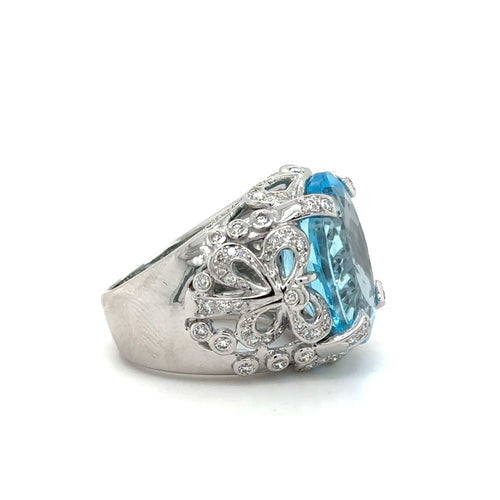 Bague 55 Bague or blanc topaze et diamants 58 Facettes 1.0000076/2