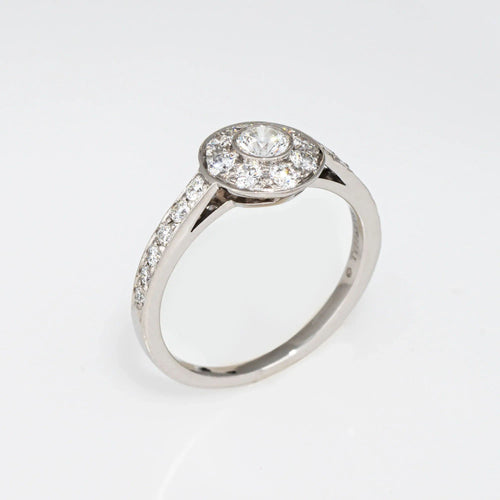 Bague 50.5 Bague de fiançailles ronde en platine avec halo de diamants Tiffany & Co 58 Facettes G13747