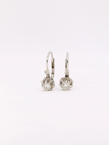 Boucles d'oreilles Dormeuses vintage or blanc diamants 0,30 ct 58 Facettes J447