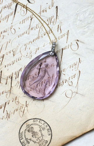 Pendentif Pendentif Ancien Goutte Intaille Améthyste et Diamants 58 Facettes