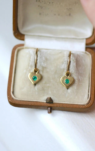 Boucles d'oreilles Créoles Or Jaune Coeur Emeraude Colombienne 58 Facettes