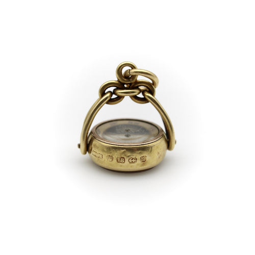 Montre Porte-clés pivotant victorien en or 18 carats avec boussole et gravure en pierre dure 58 Facettes A20021