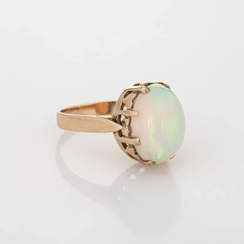 Bague vintage en or jaune 14 carats avec opale éthiopienne de 5,65 ct, taille 6,5, bijou de cocktail
