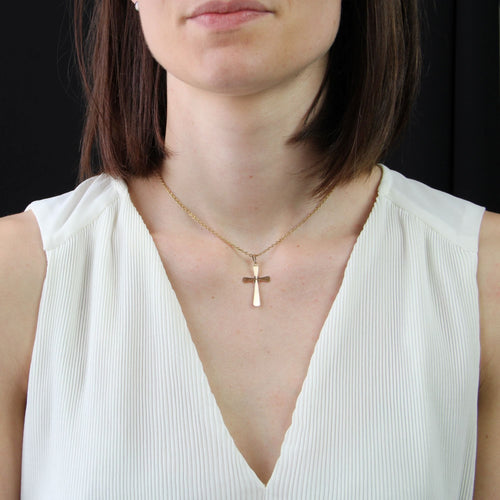 Pendentif Croix en or rose strié 58 Facettes CVP131