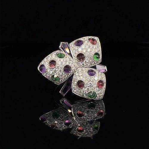 Bague 55 Cartier Diamond and Multi-Gem Caresse d'Orchidées Ring 58 Facettes