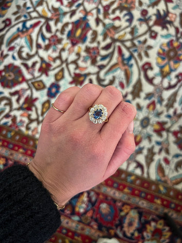 Bague 55 Antique gold, blue sapphire and old mine diamond ring 58 Facettes