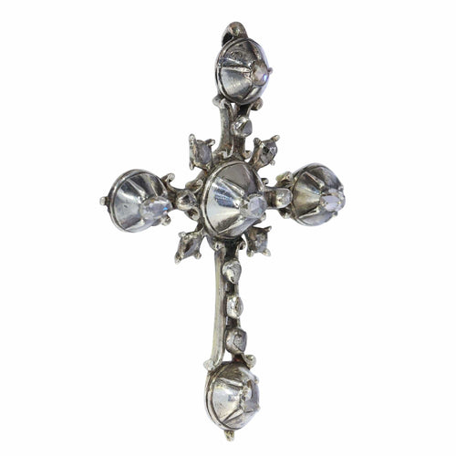 Pendentif Croix d'argent rococo des années 1750 58 Facettes 24121-0345