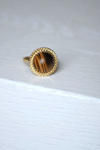 Bague 53 Bague cocktail vintage or jaune et quartz oeil de tigre 58 Facettes