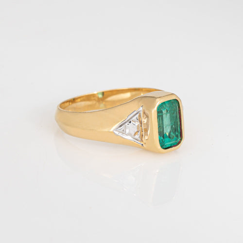 Bague Bague vintage en or jaune 18 carats avec émeraude de 1,50 ct, taille 7,25, pierre précieuse, bijouterie fine 58 Facettes G14114