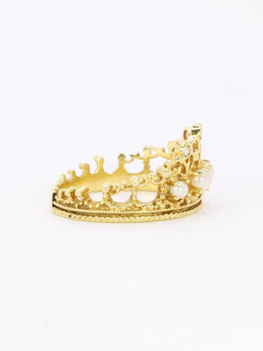 Bague 54 Bague couronne or jaune diamants perles 58 Facettes 1108.1
