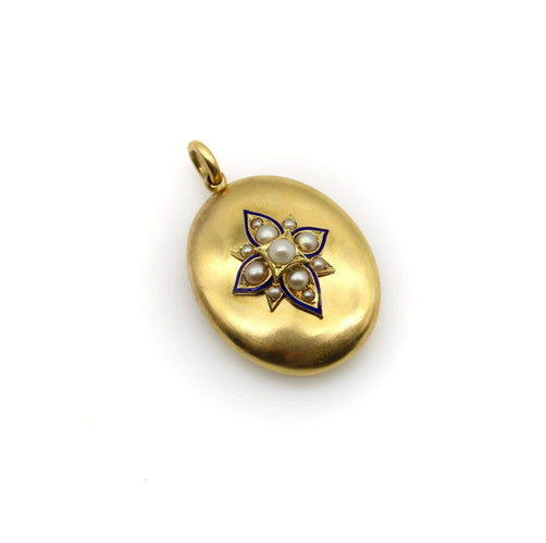 Pendentif Victorian 14K Gold Locket with Floral Pearl and Enamel Decoration 58 Facettes