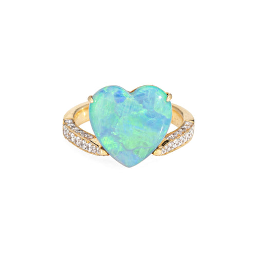 Bague 53.5 Bague en or jaune avec opale et diamant en forme de cœur 58 Facettes G14030