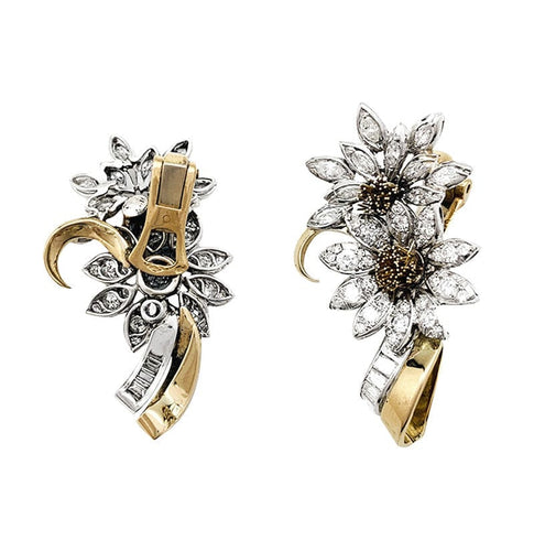 Boucles d'oreilles Boucles d'oreilles, "Edelweiss", en or jaune, platine et diamants. 58 Facettes 29984