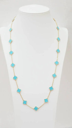 Collier VAN CLEEF & ARPELS - Sautoir Vintage Alhambra or jaune et turquoise 58 Facettes