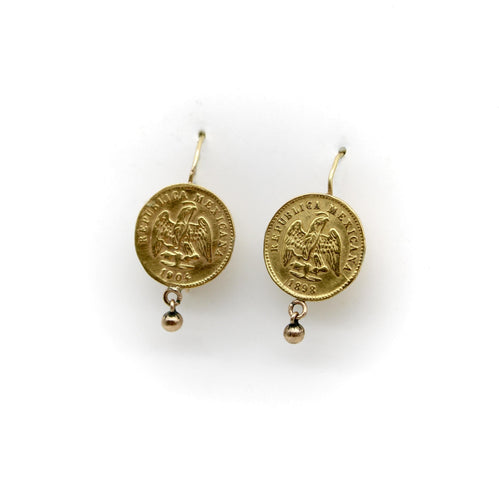 Boucles d'oreilles Boucles d'oreilles en or 21 carats et peso mexicain du début du XXe siècle 58 Facettes A20045