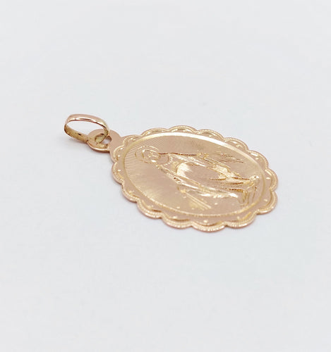 Pendentif Médaille religieuse victorienne or rose Vierge Marie (circa 1890) 58 Facettes A06018