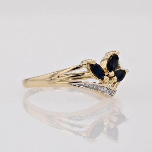 Bague 51 Bague d'occasion or jaune saphirs navette diamant 58 Facettes 17-024B