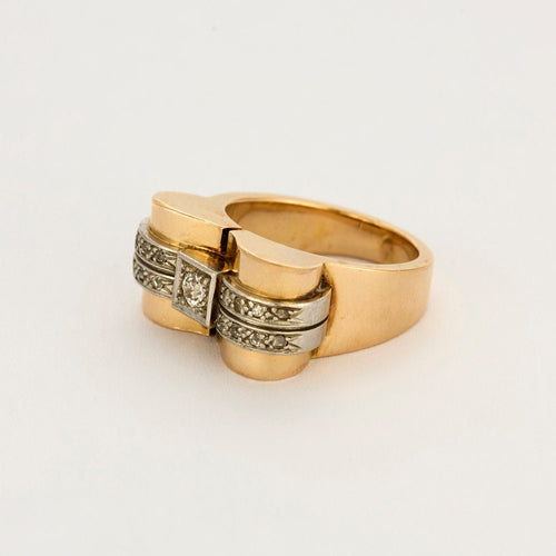 Bague 56 Bague tank platine et or jaune, diamants 58 Facettes POI0131