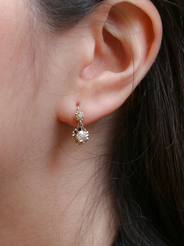 Boucles d'oreilles Dormeuses en or et diamants taille ancienne 58 Facettes J260