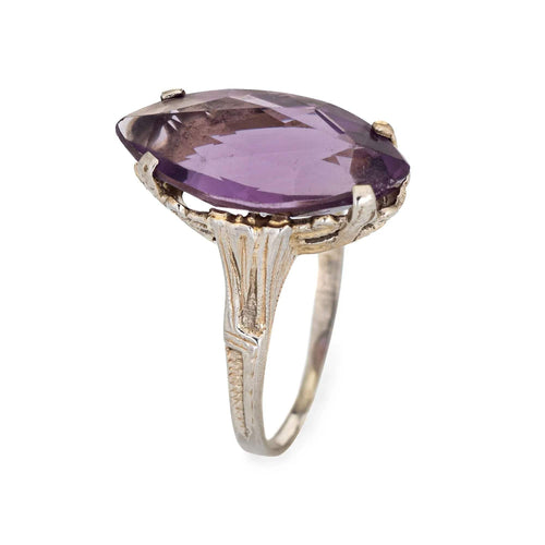 Bague 53 Vintage Art Déco Améthyste Navette Bague Or Blanc Estate Fine Jewelry 58 Facettes G12087