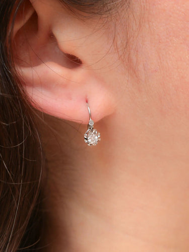 Boucles d'oreilles Dormeuses vintage or blanc diamants 0,30 ct 58 Facettes J447