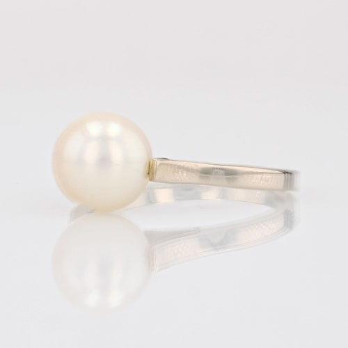 Bague 50 Solitaire or blanc perle de culture 58 Facettes 15-077