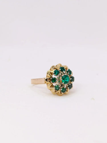 Bague 51 Bague étoile or jaune pierre verte 58 Facettes J382