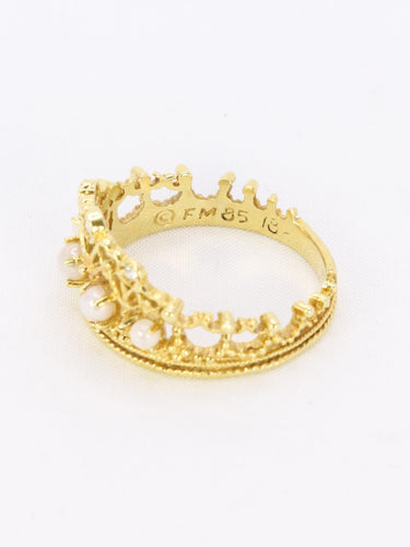 Bague 54 Bague couronne or jaune diamants perles 58 Facettes 1108.1