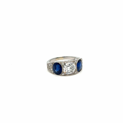 Bague Bague en filigrane avec plaque diamant saphir naturel certifiée Art Déco de 4,10 carats 58 Facettes