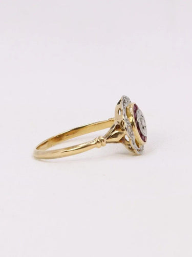 Bague 50 Bague Art Déco ronde or jaune diamants rubis 58 Facettes J389