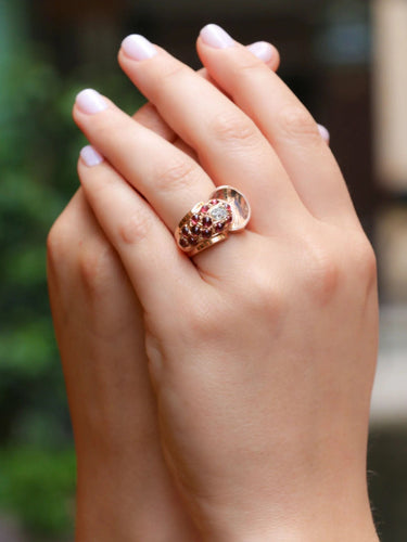 Bague 54.5 Bague tank or rose diamant grenats 58 Facettes J369