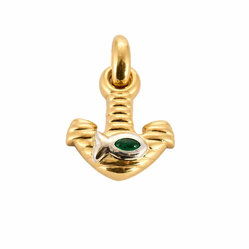 Pendentif FRED - Pendentif or jaune et gris, émeraude 58 Facettes SQU3266-2