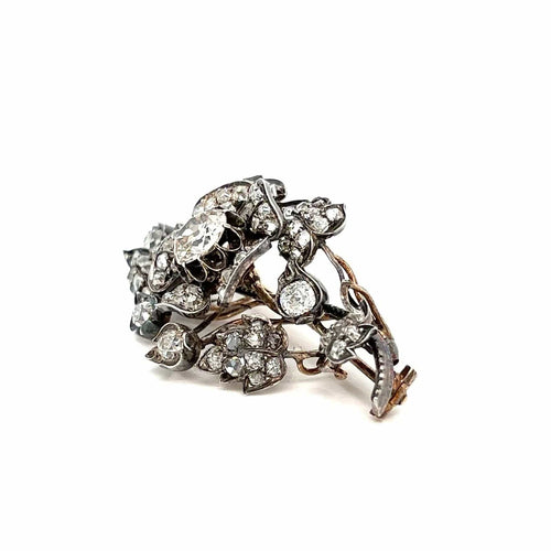 Broche Parure Fleur En Diamants, Argent Et Or 19ème Siècle 58 Facettes