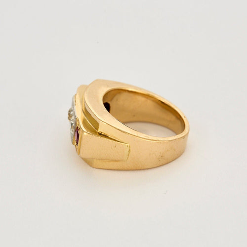 Bague 55,5 Bague tank or jaune et gris, diamants et rubis de synthèse 58 Facettes ALE42292