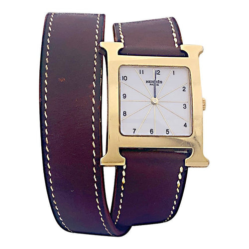 Montre Montre Hermès,"Heure H", plaqué or, acier sur cuir. 58 Facettes 33734