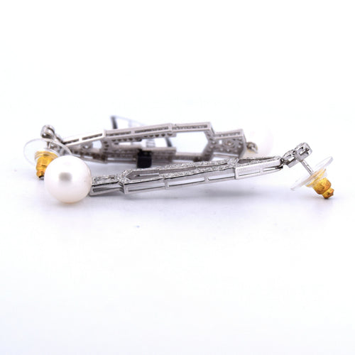 Boucles d'oreilles Boucles d'oreilles Art Déco en or blanc avec perles et diamants 58 Facettes